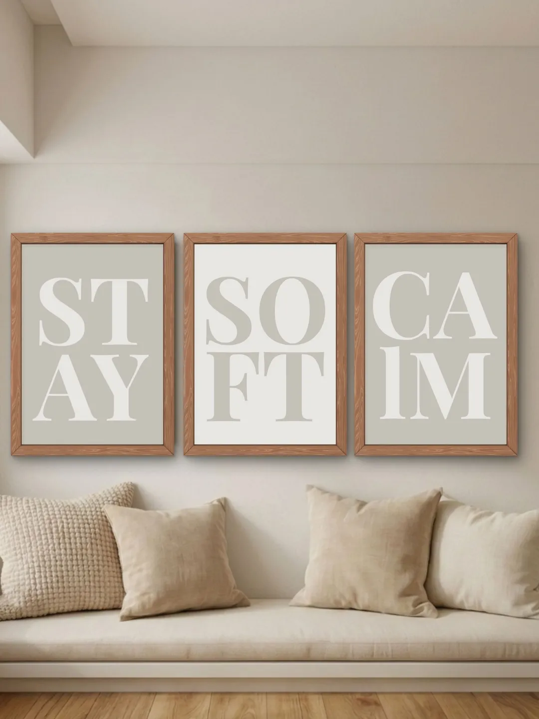 Stay Soft Calm Printable Wall Art Set of 3, Minimal Neutral Typography ...