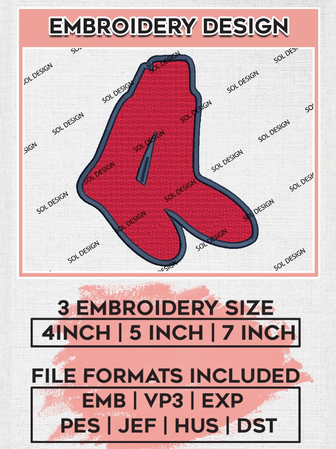 Boston Red Sox, MLB Sox Logo Embroidery Files, MLB Boston Red Sox Team Embroidery, MLB Teams, 3 sizes, MLB Machine embroidery designs, Digital Download