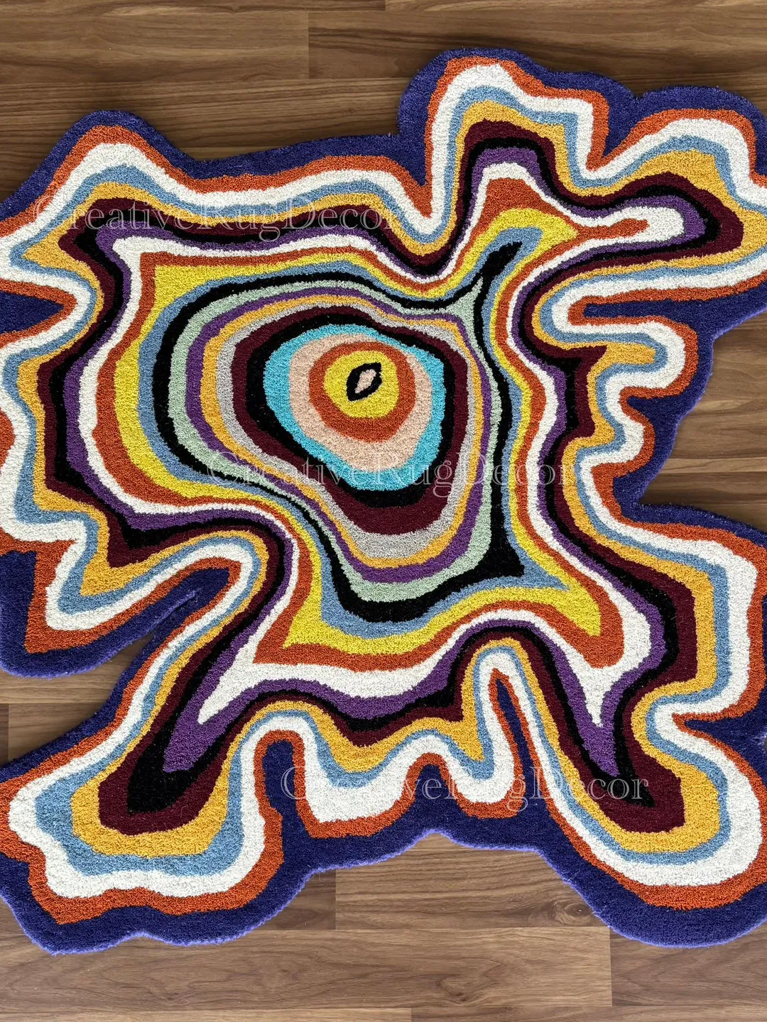Hand Tufted Abstract Runner Rug, Organic Shape, Multicolor Hallway Carpet