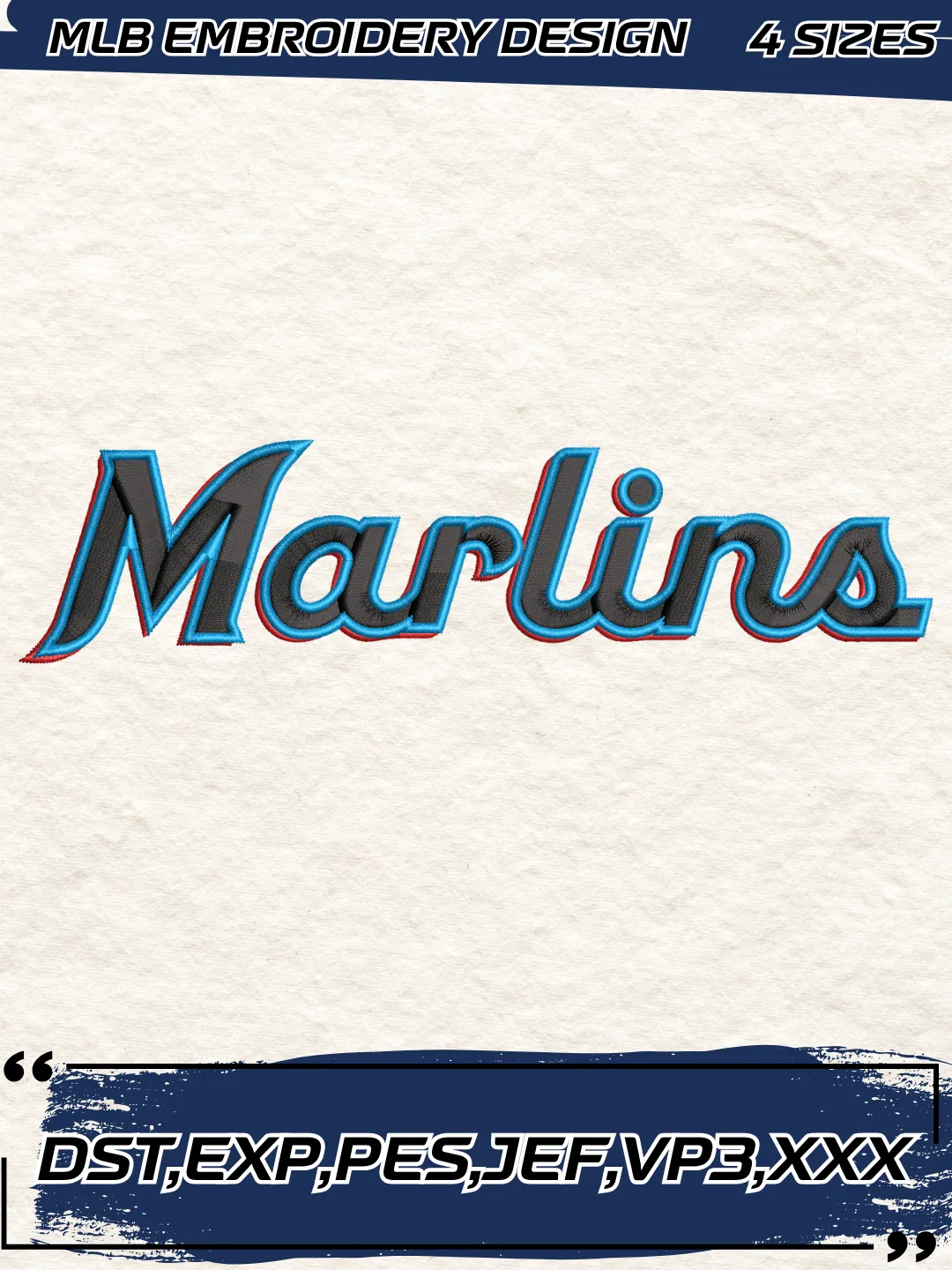 Marlins Baseball Embroidery Design - Jersey Logo - Machine Embroidery File