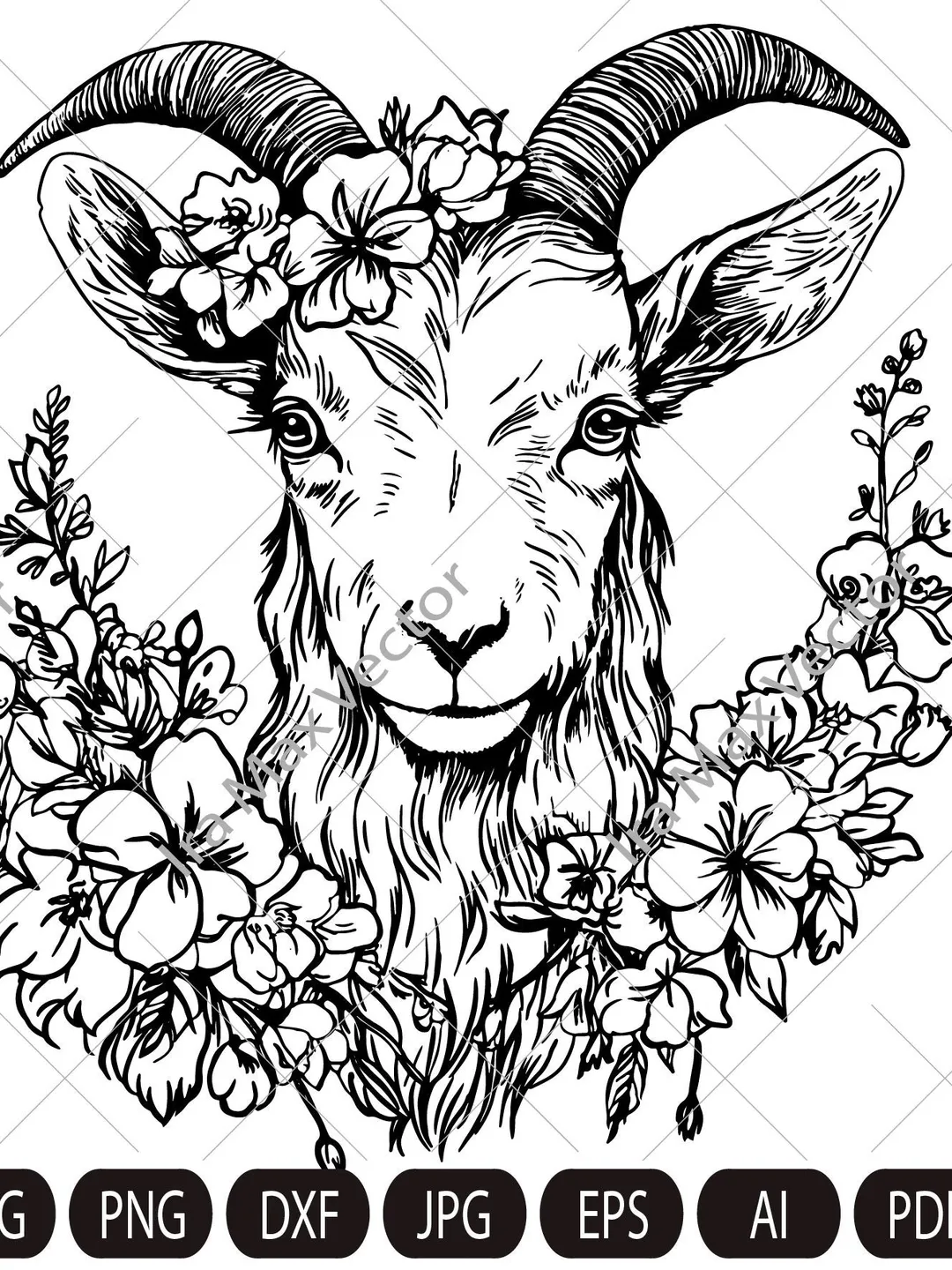 Floral Goat SVG file, Goat with Flower Crown SVG,Goat cut file, Animal Face, Floral Crown, Farm Animals, I love goats shirt svg file