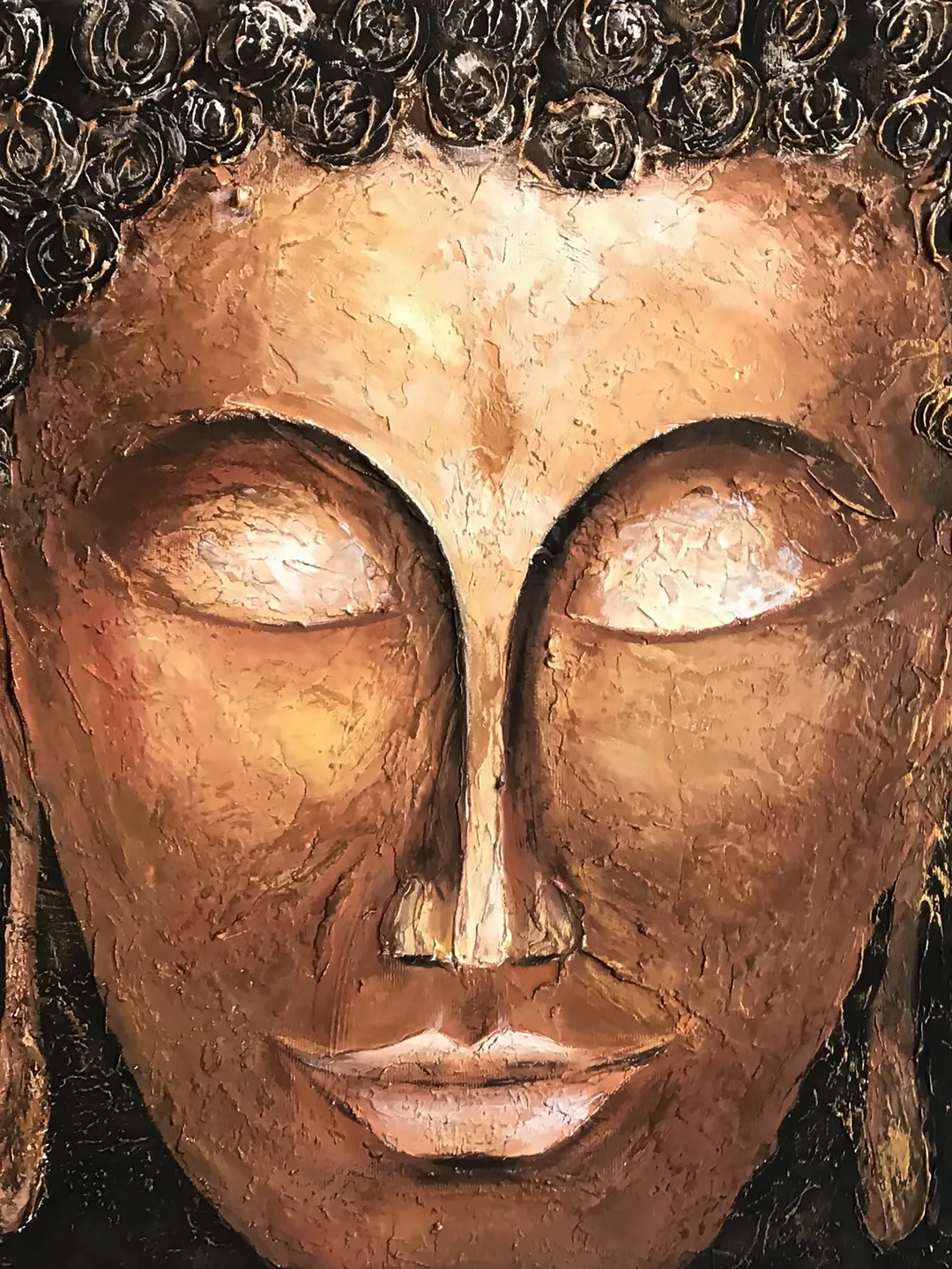 Buddha's wall art | Modern Abstract Painting | 3D Gold Effect Acrylic Art on Canvas 50x50 cm | Handmade Artwork | Abstract Expressionism Buddha's Painting