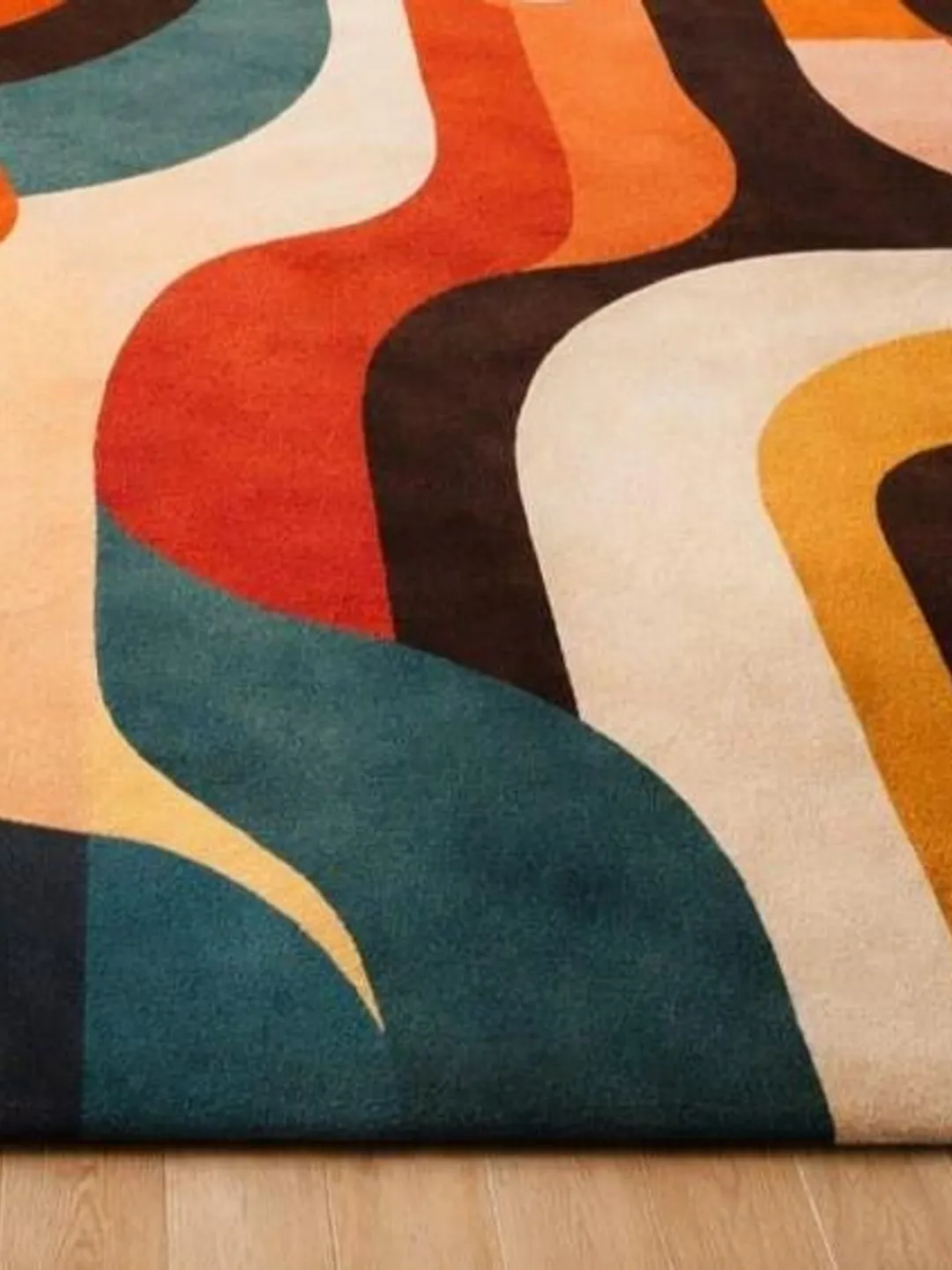 Colorful Abstract Area Rug, Retro Wave Carpet, Mid Century Living Room ...