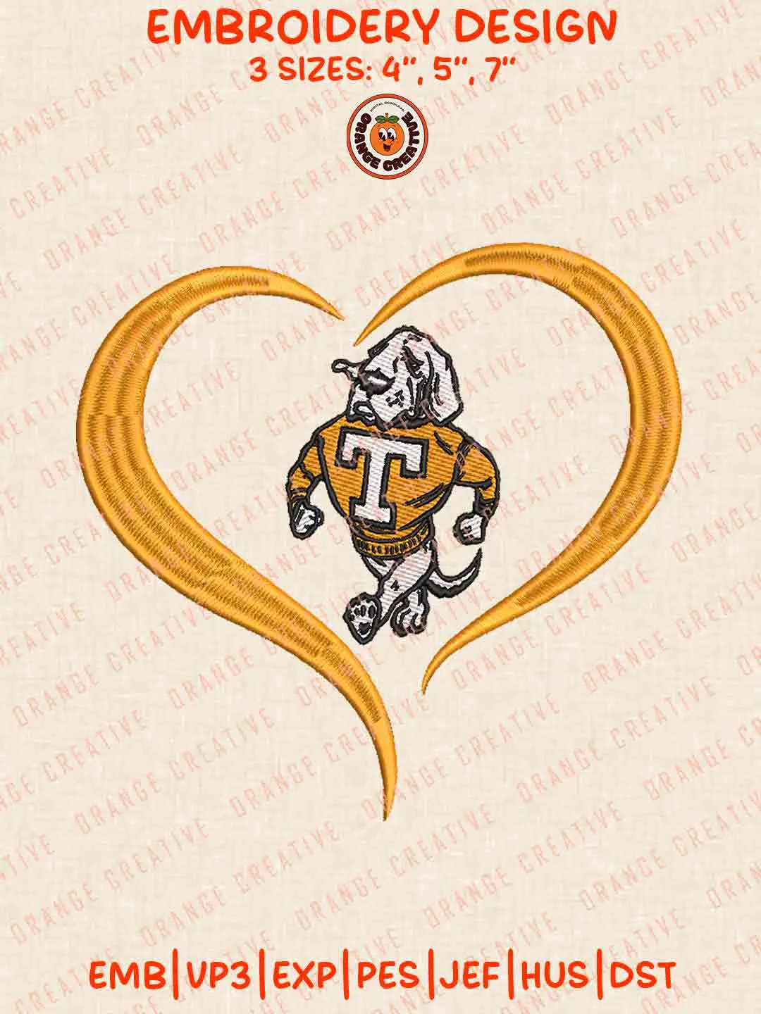 Tennessee Volunteer Heart Embroidery Files, Football Embroidery Designs, College Sport Machine Embroidery Files, 3 Sizes, Custom Sizes, Instant Download