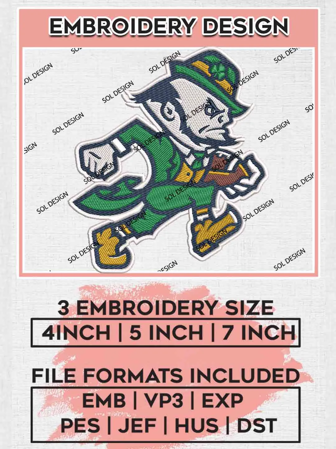 Notre Dame Fighting Irish NCAA Logo Embroidery Designs, NCAA Logo Embroidery files, NCAA Notre Dame Fighting Irish Team, College Rugby Team Machine embroidery designs, Digital Download
