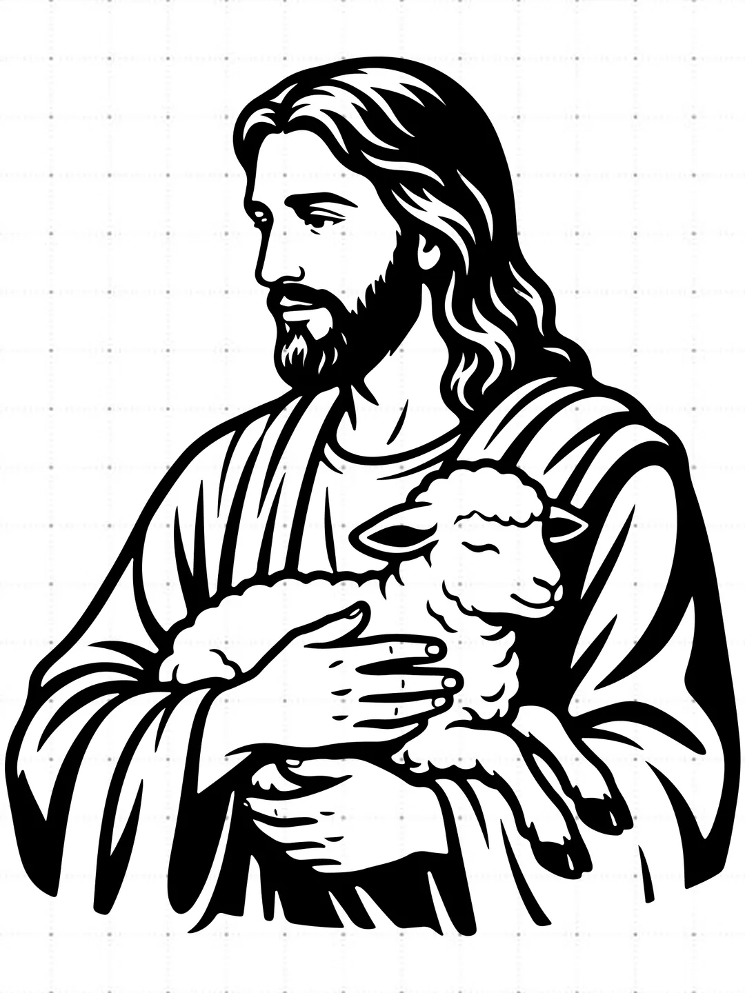 Jesus Holding Lamb SVG, Good Shepherd Jesus SVG, Christian Faith Portrait Cut File, Lamb Of God Vector, Religious T-Shirt Design, Savior Graphic for Cricut Silhouette
