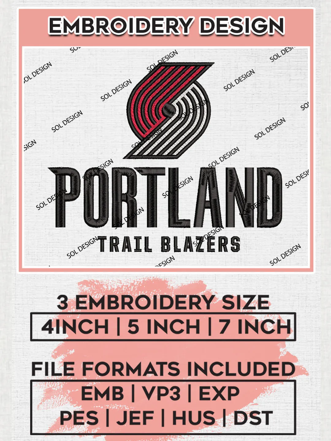 NBA Portland Trail Blazers Logo Embroidery Design, NBA Portland Trail Blazers Machine Embroidery Files, NBA Machine Embroidery Design, Machine Embroidery Design, Digital Download