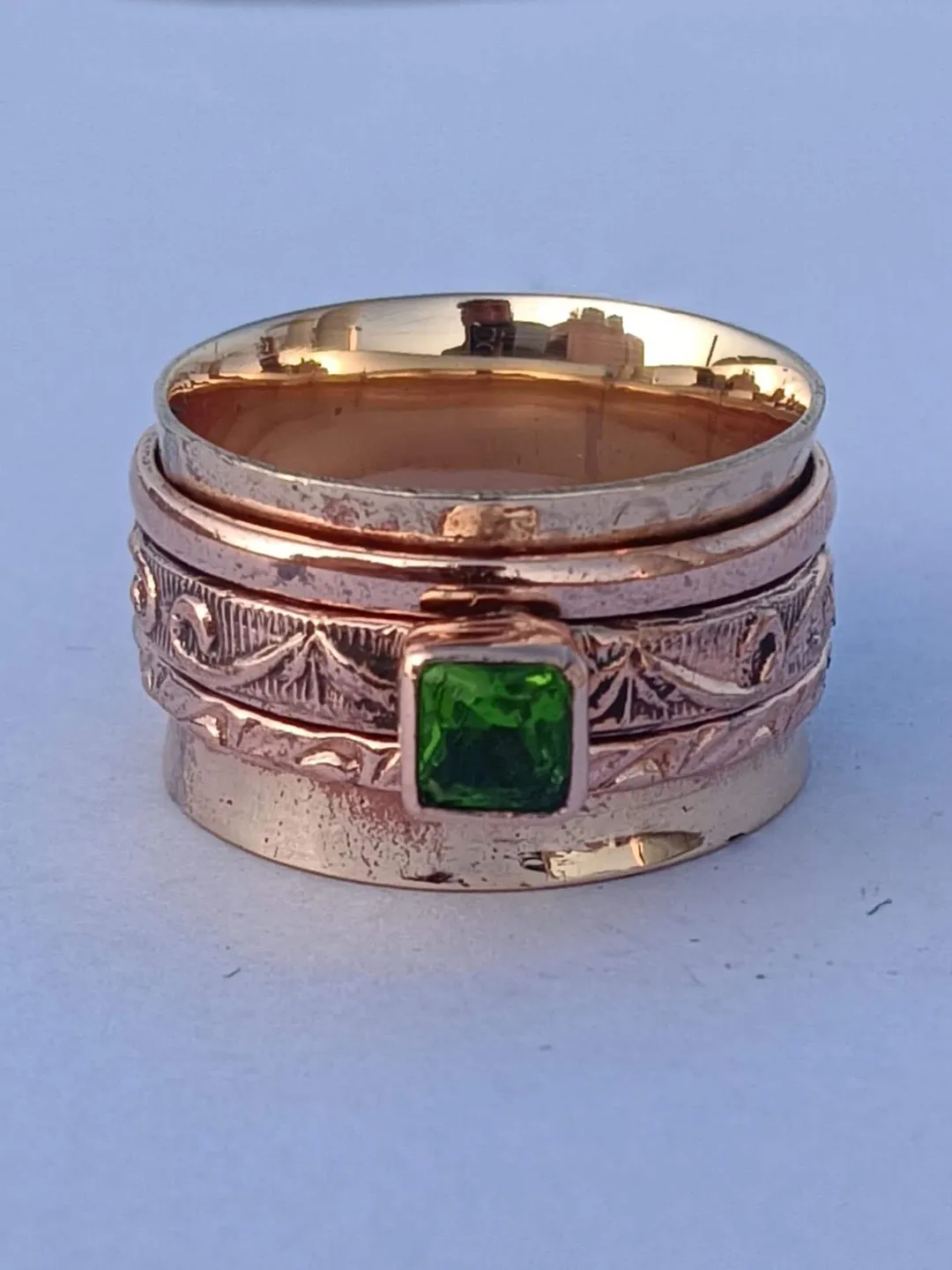 Emerald Gemstone Ring, Pure Copper Wire Ring, Handmade Copper Ring, Spinner Ring, Meditation Ring, Thumb Ring, Designer Ring, Gifts Ring,