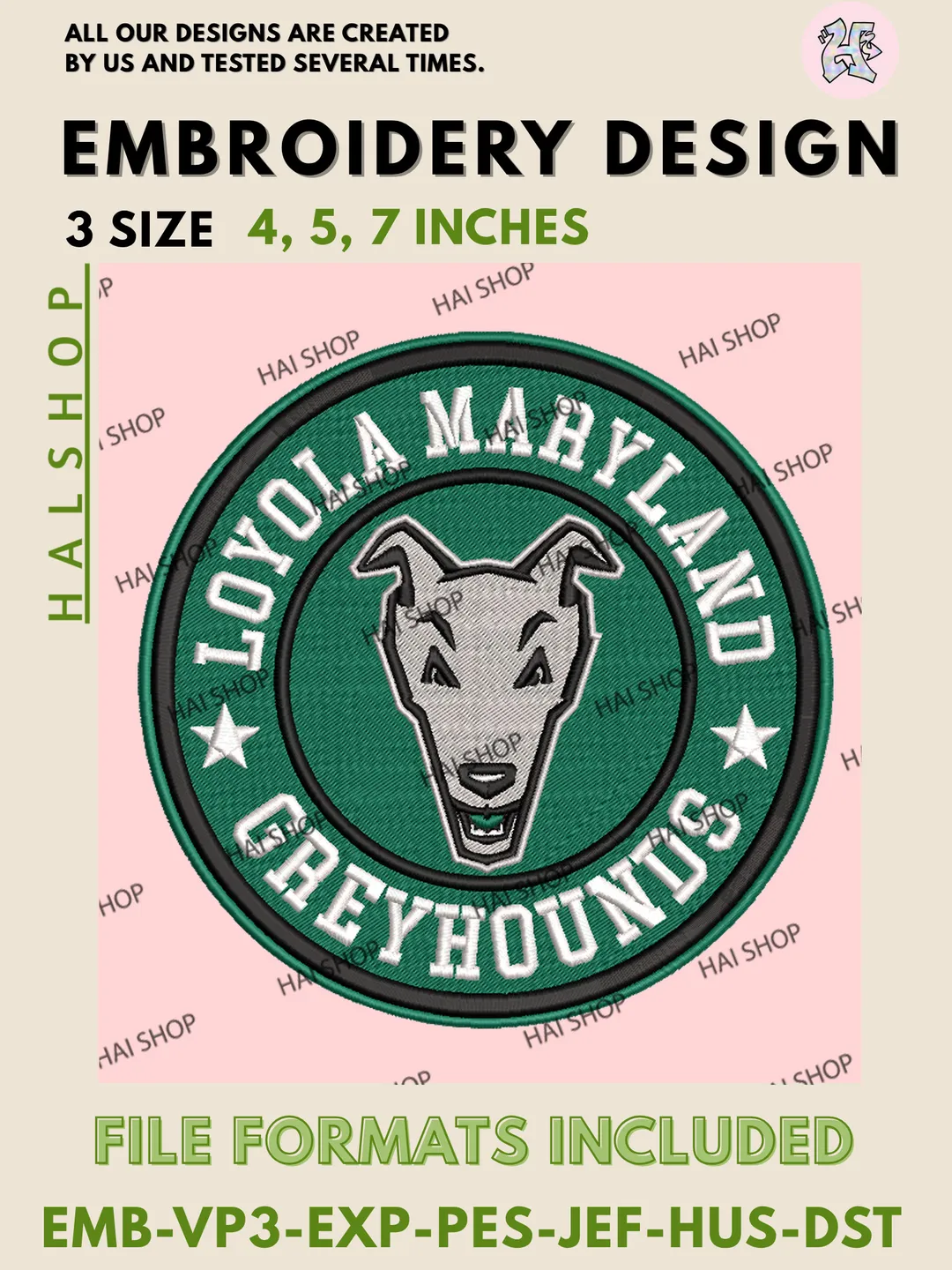 NCAA Loyola Maryland Greyhounds Team Mascot Logo Machine Embroidery Design Files, Loyola University Maryland College Team Logo Embroidery, NCAA Machine Embroidery Designs, Digital Download