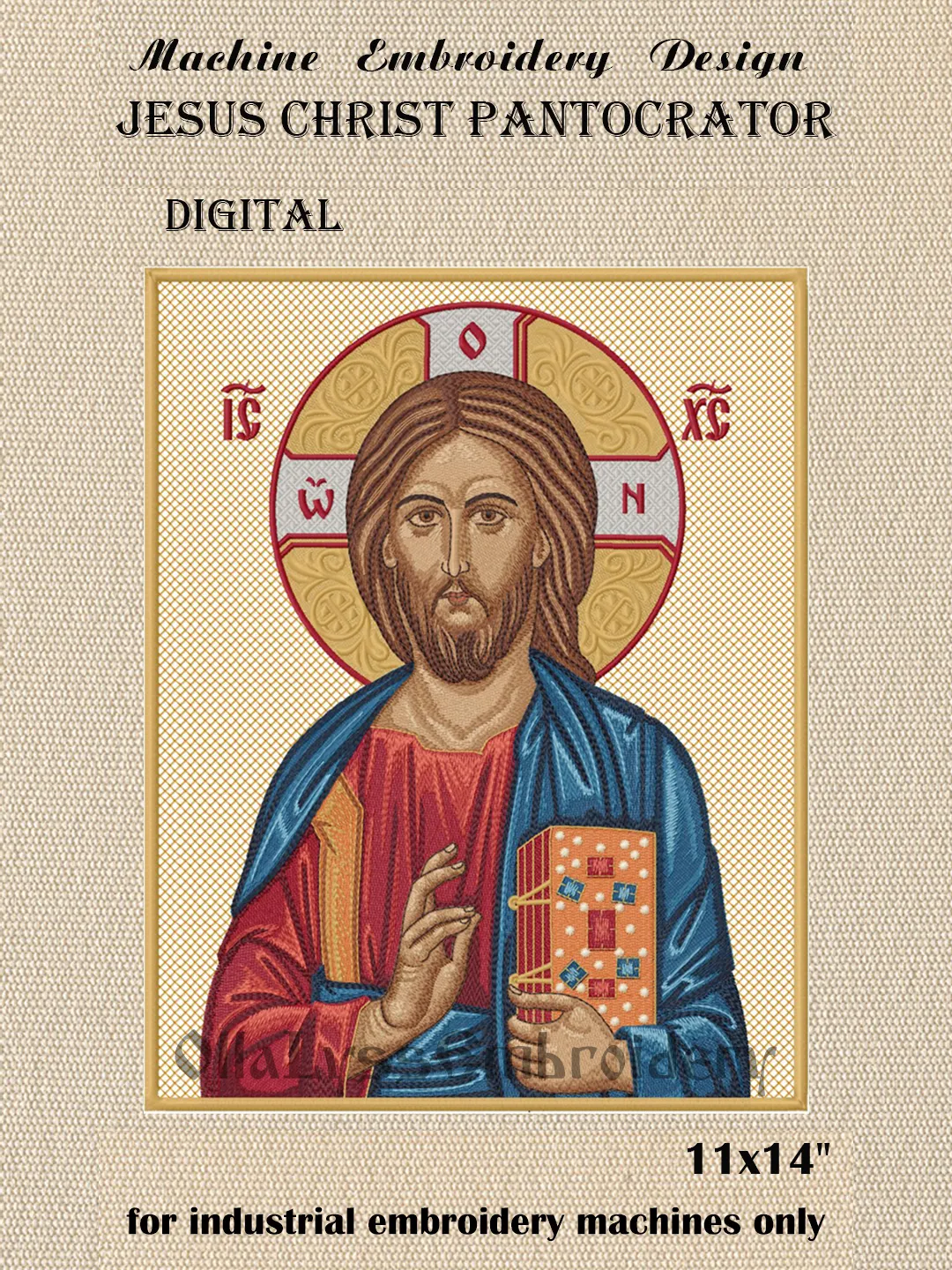 Jesus Christ Pantocrator embroidery design