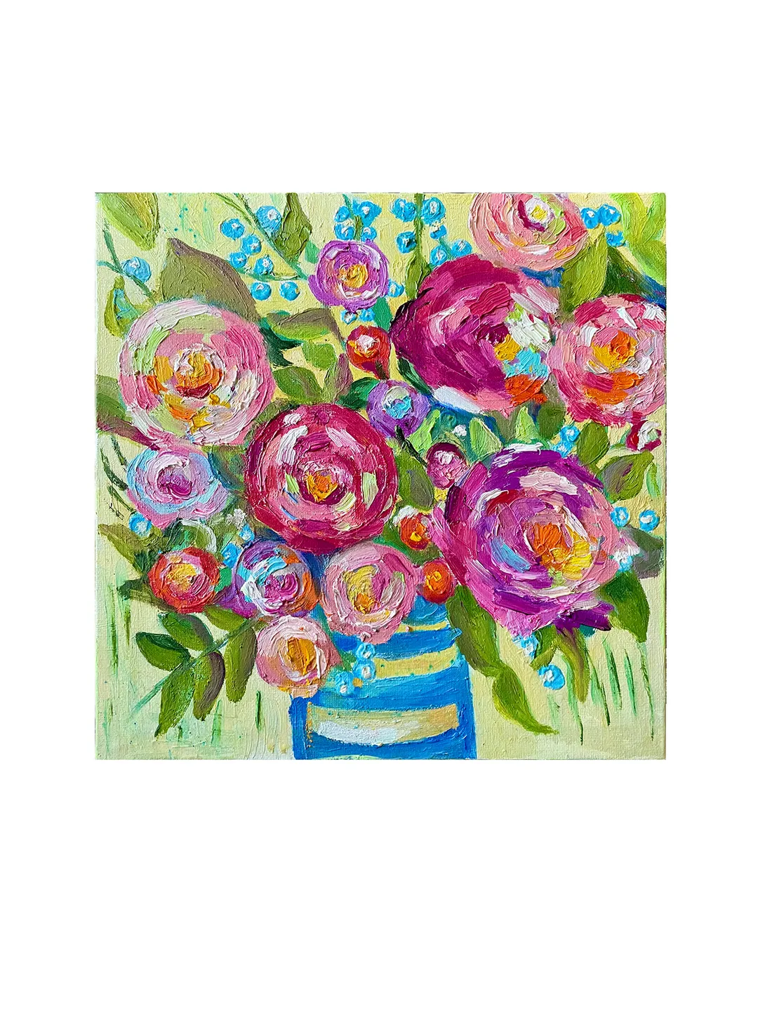 Roses bouquet painting, Original oil Painting on canvas, Flower fauvist art, floral wall art