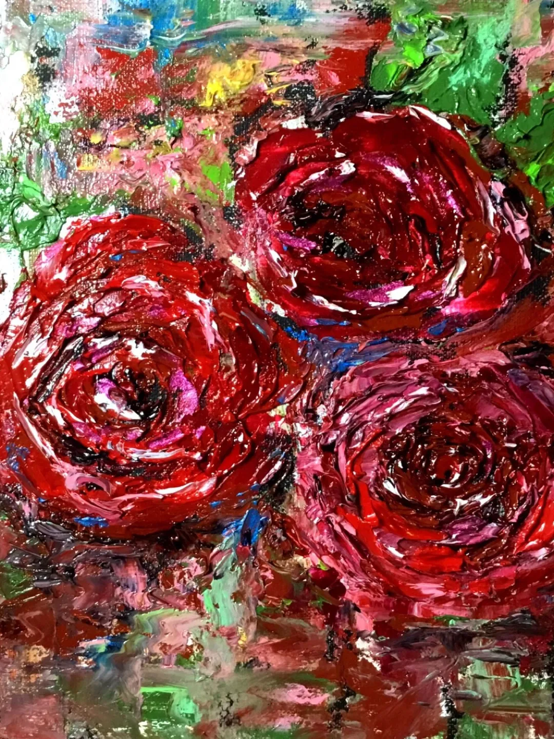 Bright Red roses original impasto oil painting ,roses canvas art,roses ...