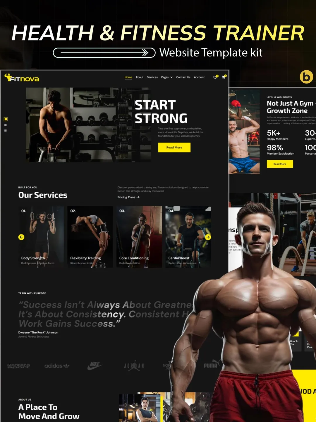 Fitness WordPress Bricks Builder Template Kit | Gym, Yoga, Wellness & Personal Trainer Website Template