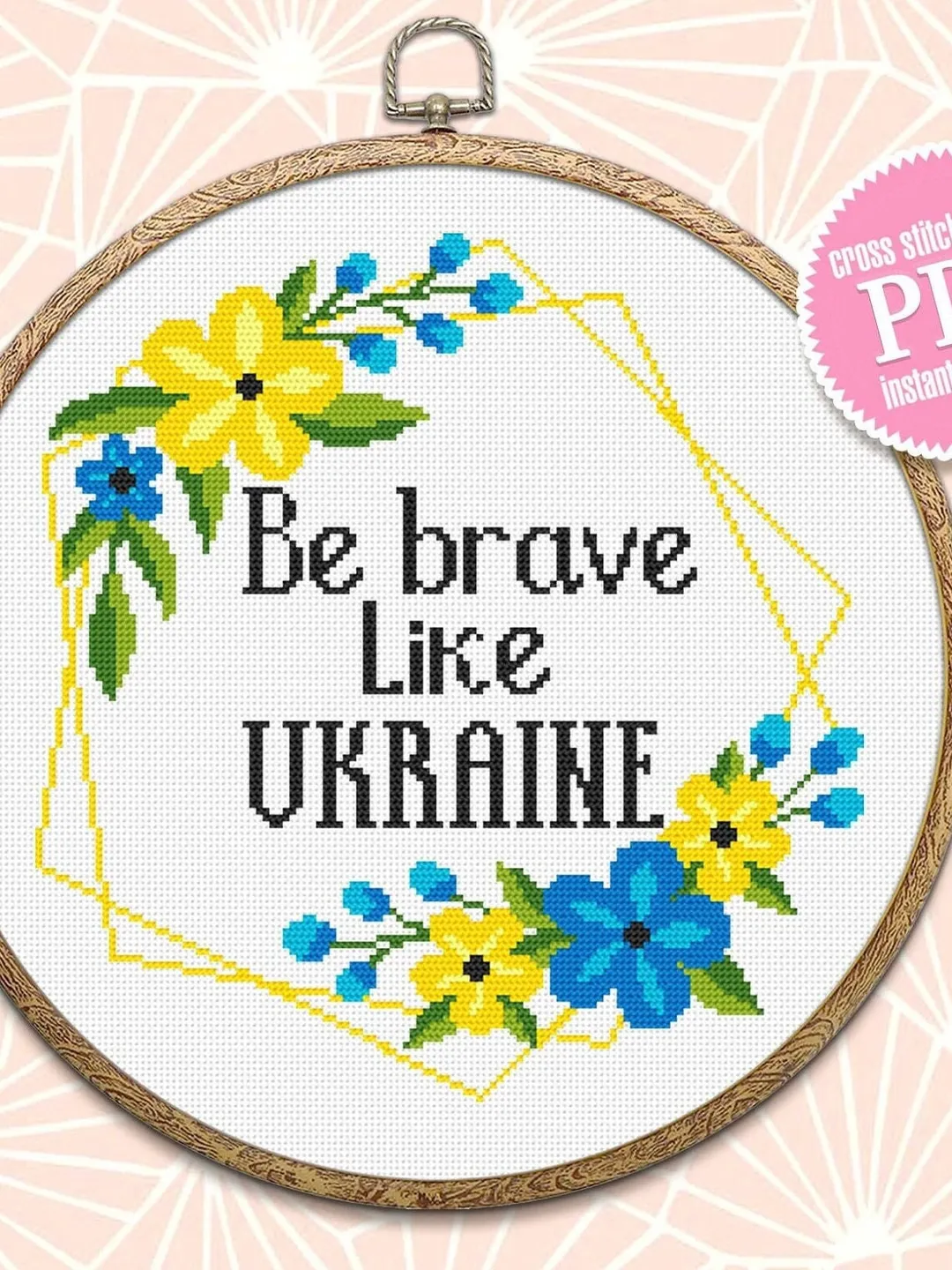Flower wreath cross stitch pattern download PDF, Be Brave Like Ukraine ...