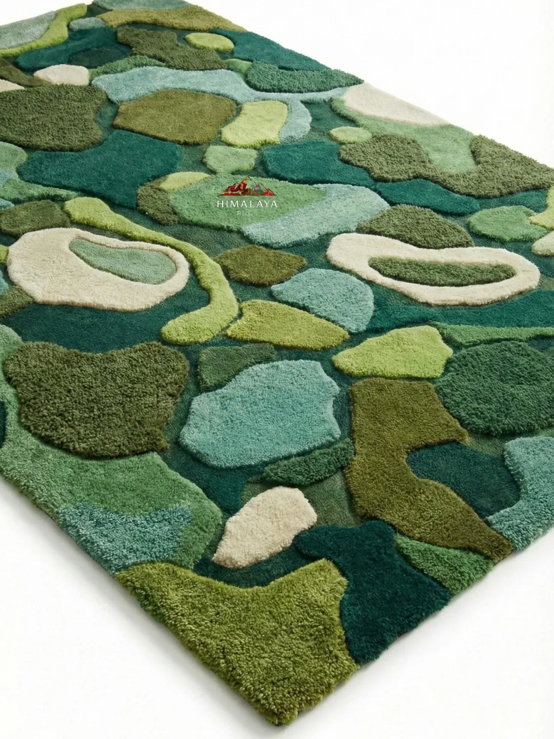 Hand Tufted Green Abstract Wool Rug | Organic Shape Area Decor