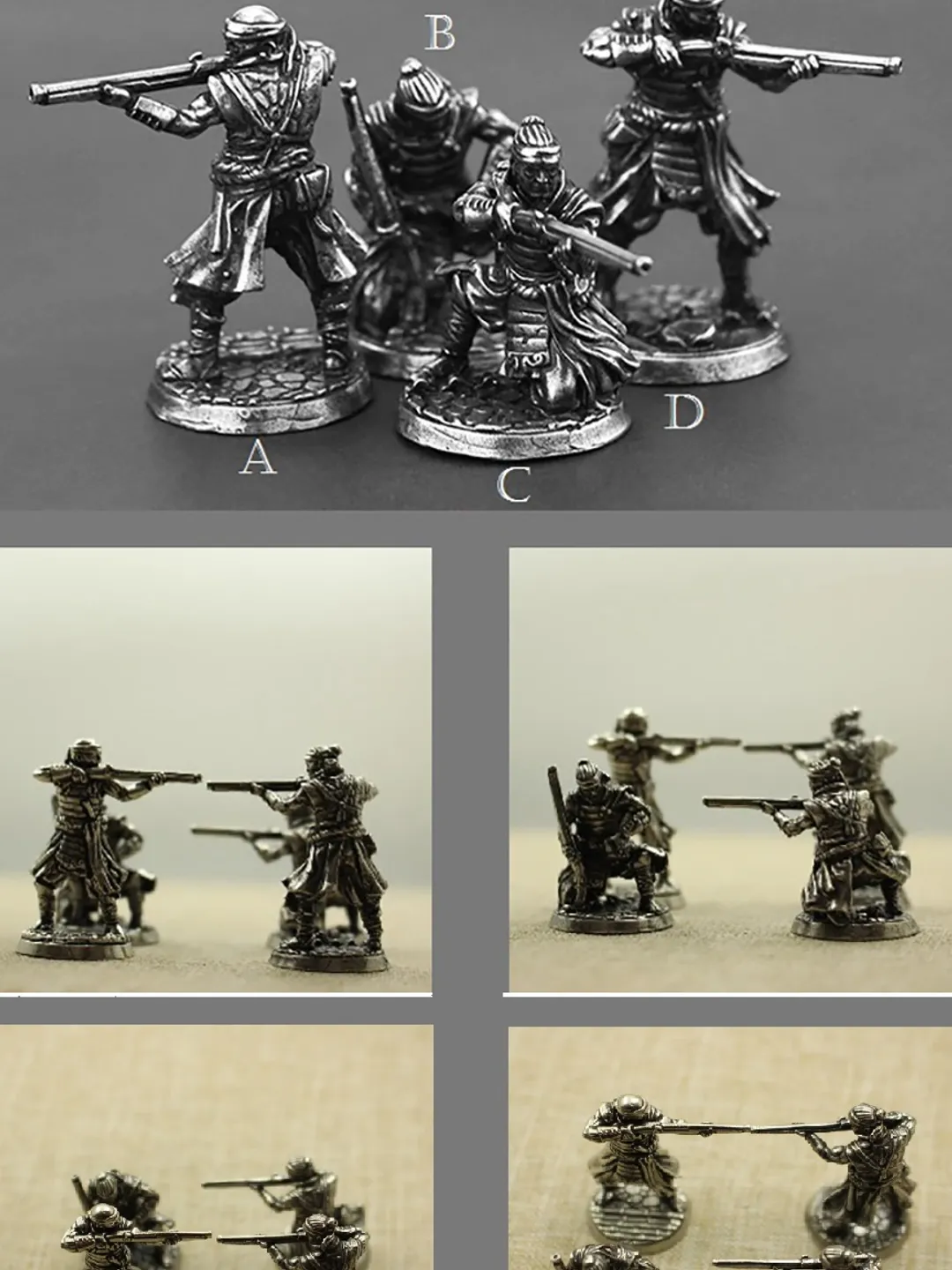 Japanese Shogunate samurai figurines, copper miniatures, tabletop wargaming fantasy miniature figures.