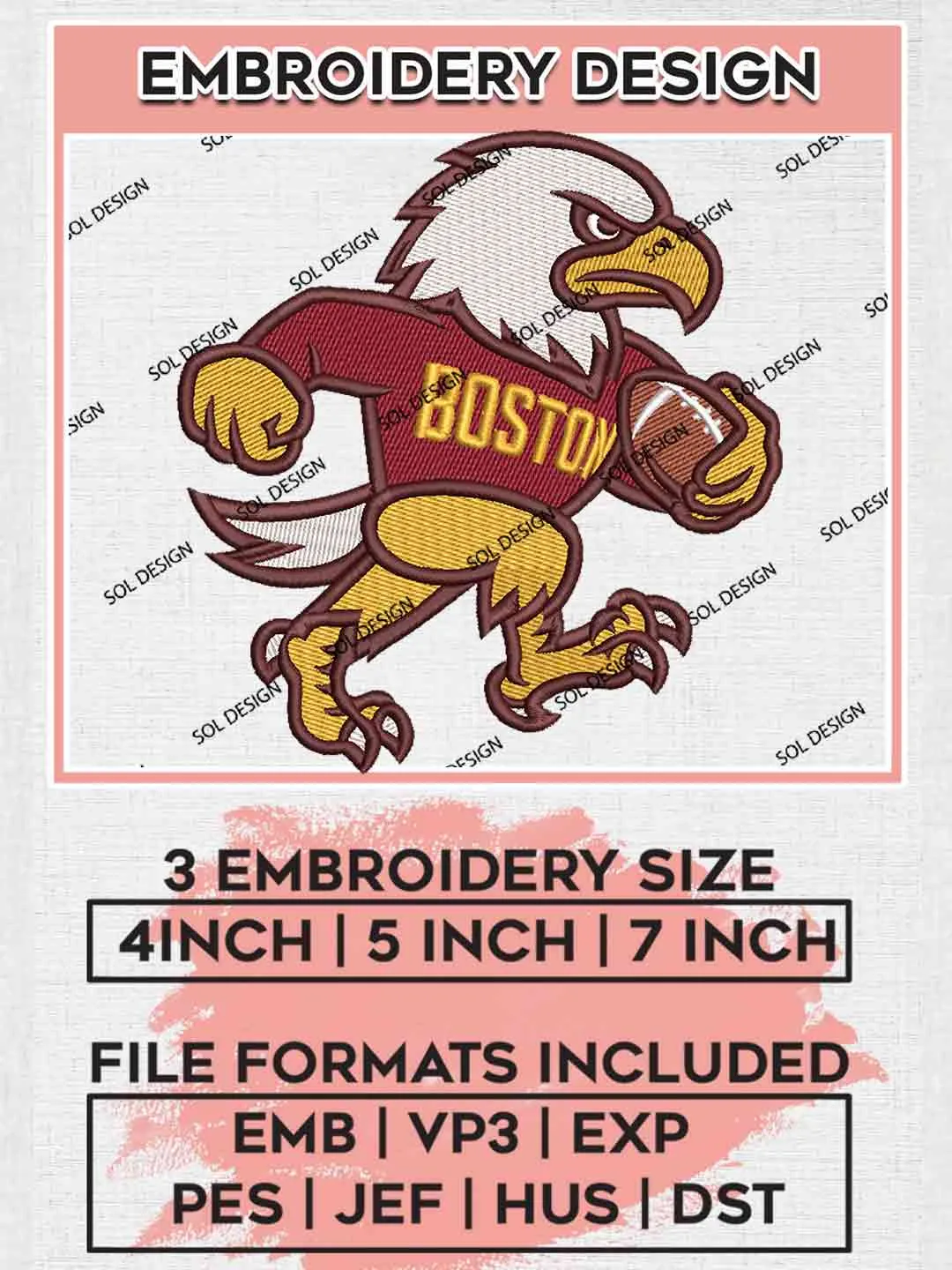 Boston College Eagles Funny Mascot Logo Embroidery Designs, NCAA Boston College Eagles Logo Embroidery files, NCAA Team, College Football Team Machine embroidery designs, Digital Download