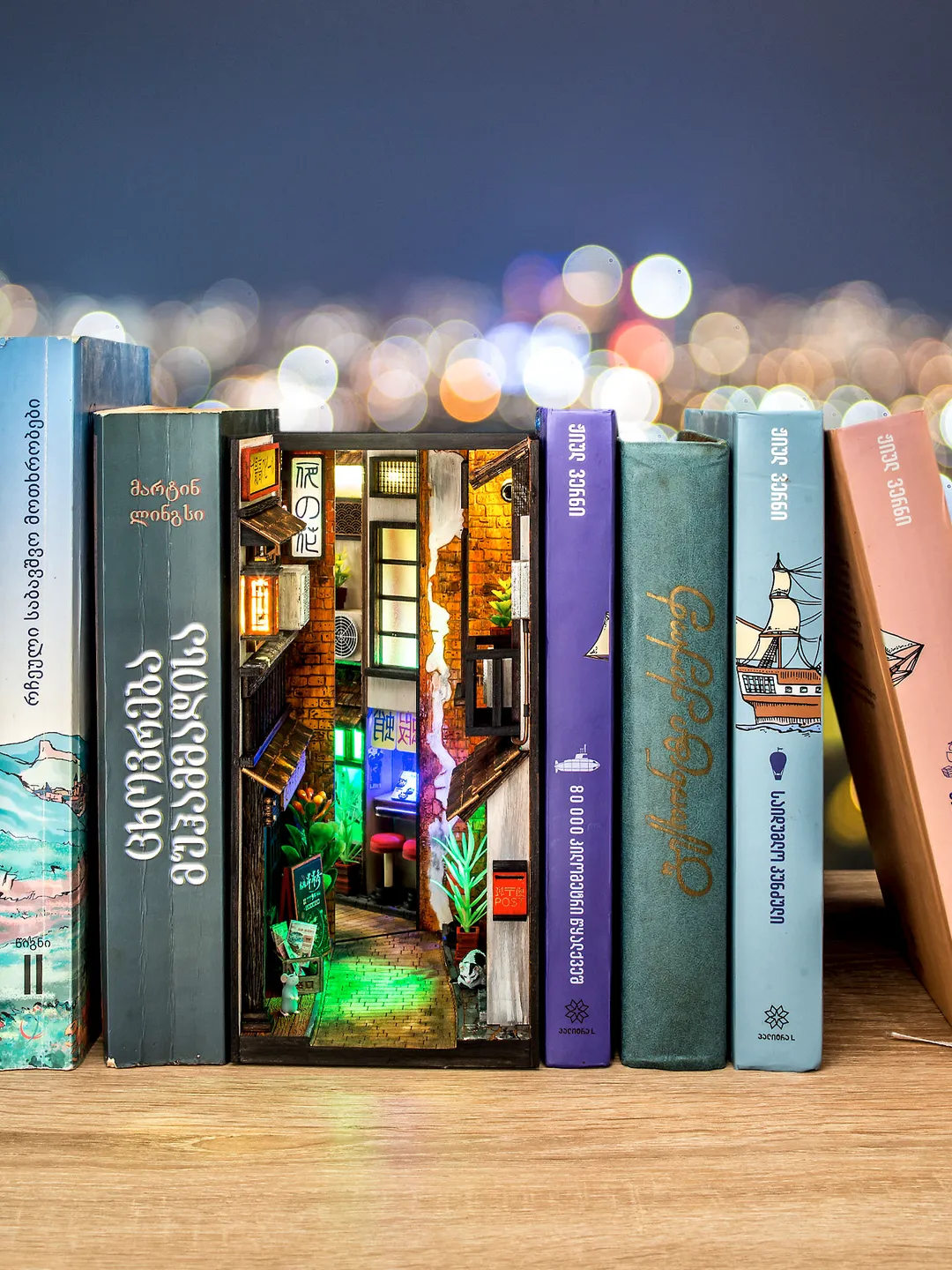 Book nook, Bookshelf insert, Nightlight, Japanese Street, Japanese Lane, Kyoto, Tokyo, Nippon