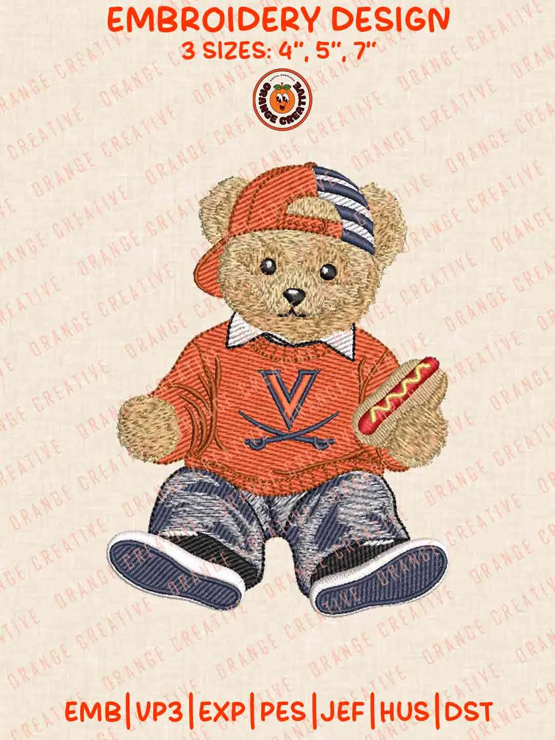 Cute Teddy Bear Virginia Cavaliers Logo Embroidery Files, NCAA Team Embroidery Design, Machine Embroidery Design File, 4 Sizes, Custom Size, Digital Download