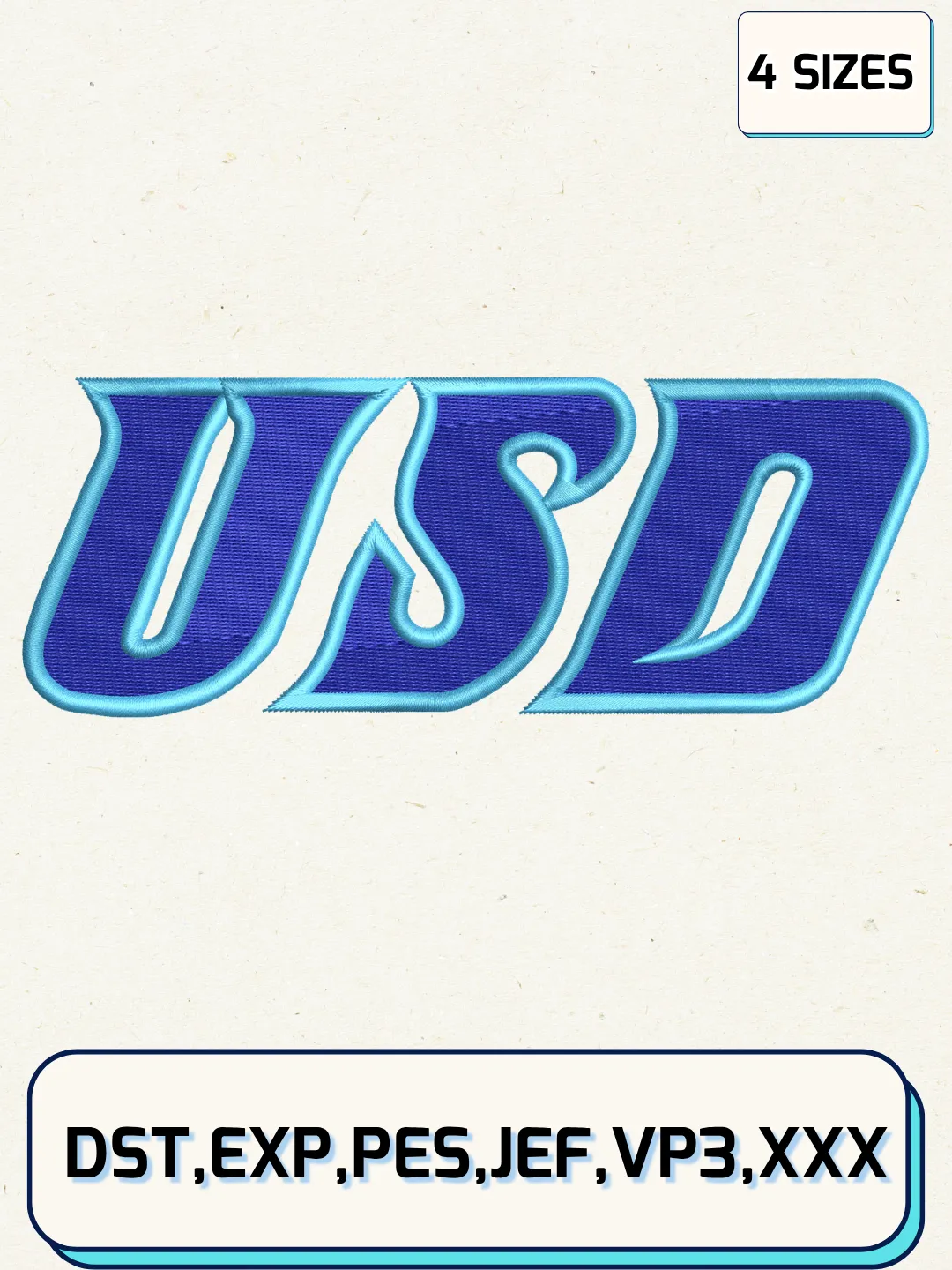 San Diego Toreros Wordmark Logos Embroidery Design Files, NCAA Logos Embroidery Designs, Machine Embroidery Files, 4 Sizes