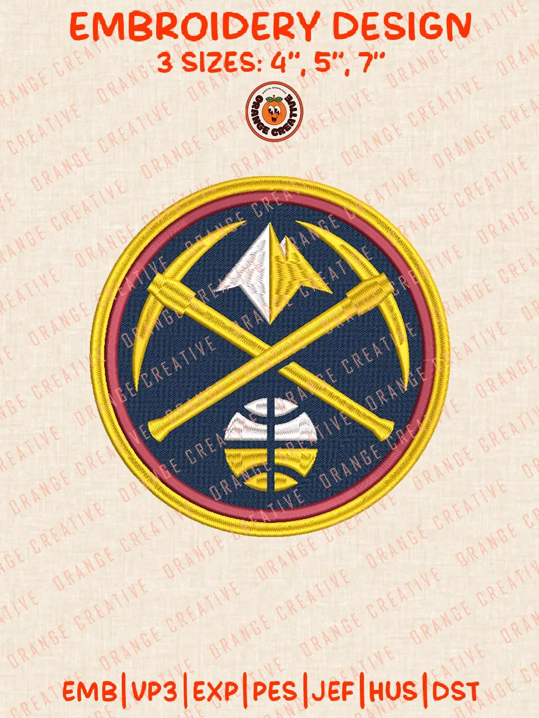 Denver Nuggets NBA Basketball Logos Embroidery Designs, NBA Team Logo Embroidery Files, Machine Embroidery Design File, 4 Sizes, Custom Size, Digital Download