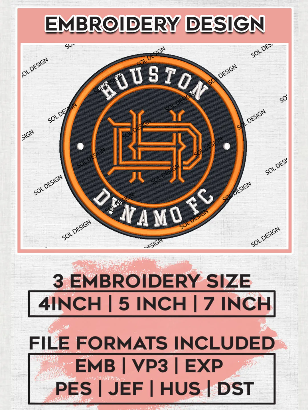 Houston Dynamo FC Soccer Team Logo Embroidery Design, MLS Houston Dynamo FC Logo Embroidery Files, Soccer Team Machine Embroidery, Machine Embroidery Design