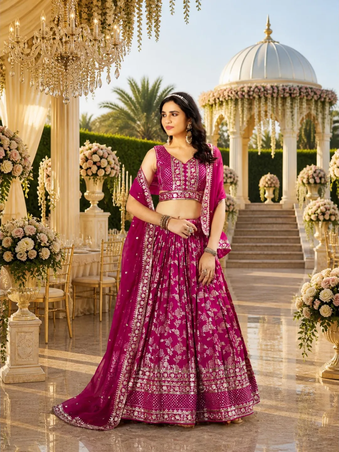 Rani Pink Lehenga Choli: Indian Wedding Wear, Embroidery Sequins Ready To Wear