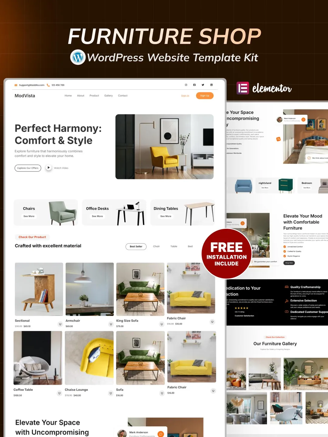 Furniture Shop WordPress Elementor Landing Page | Furniture Store & Home Decor Website Template