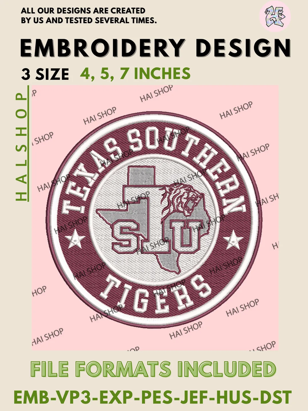 Texas Southern Tigers NCAA Mascot Embroidery Design Files, College Team Logo Machine Embroidery, Game Day, 3 Sizes, Instant Download