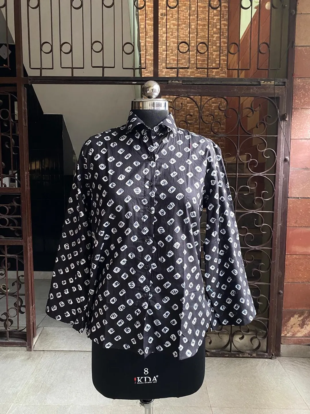Women’s Black Muslin Cotton Shirt | Handmade Printed Mulmul Top | Soft Luxury Casual Button Shirt