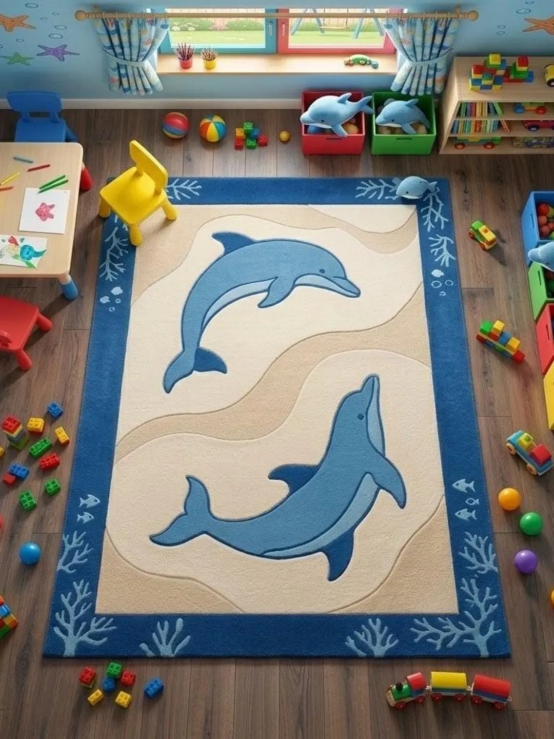 Hand-Tufted Wool Dolphin Rug | Kids Nursery, Ocean Theme