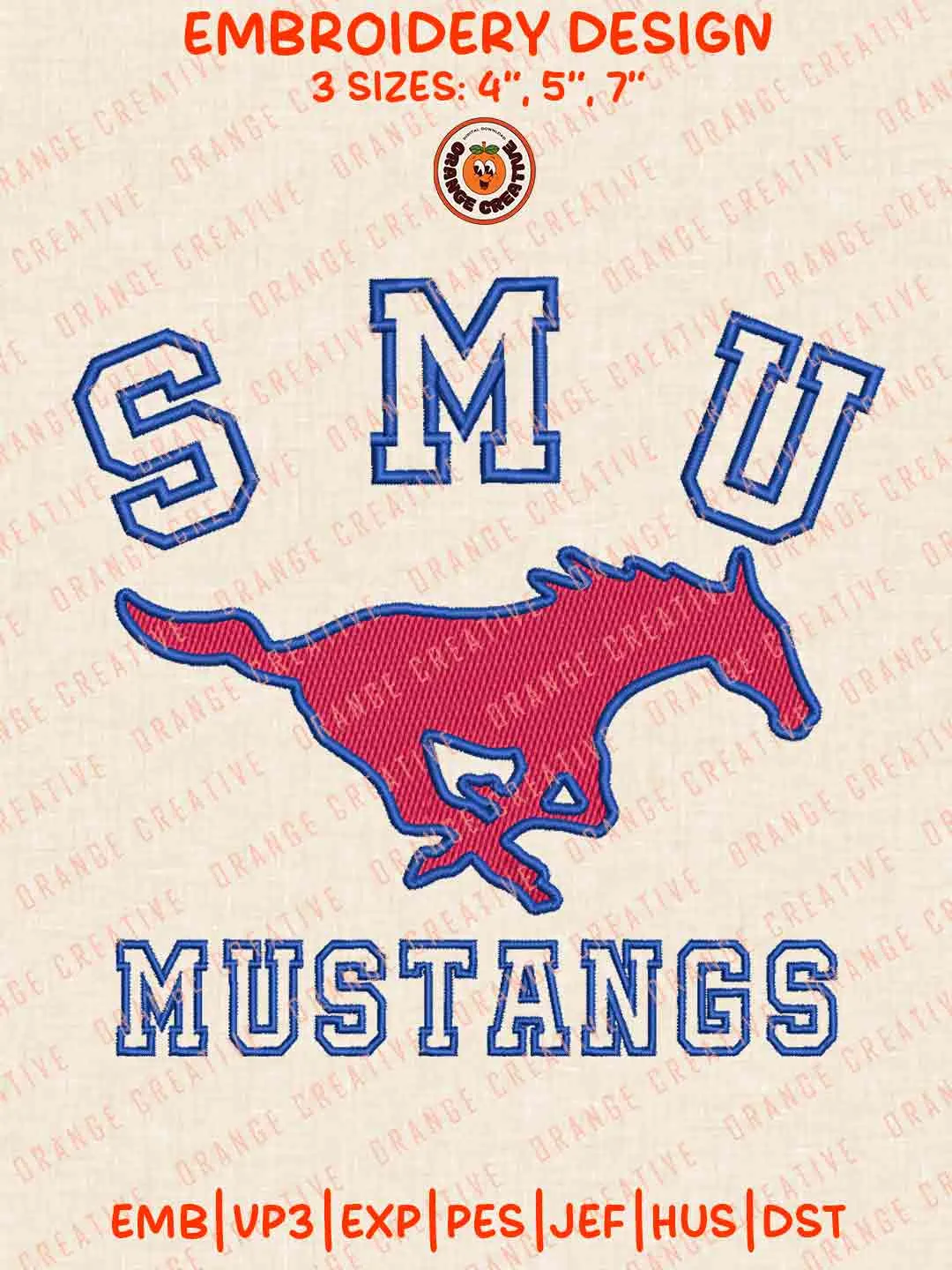 SMU Mustangs Logo Embroidery Files, NCAA Team Embroidery Design, Machine Embroidery Design File, 4 Sizes, Custom Size, Digital Download