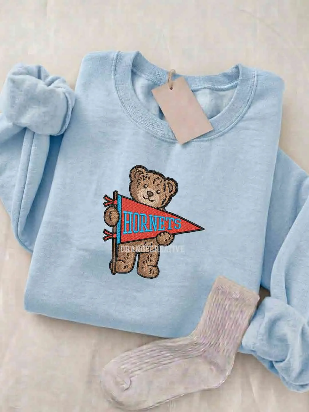 Delaware State Hornets Embroidered Sweatshirt, College Embroidered Crewneck, NCAA Hornets Embroidered Shirt, Teddy Bear Sweatshirt, Gift for Collegue