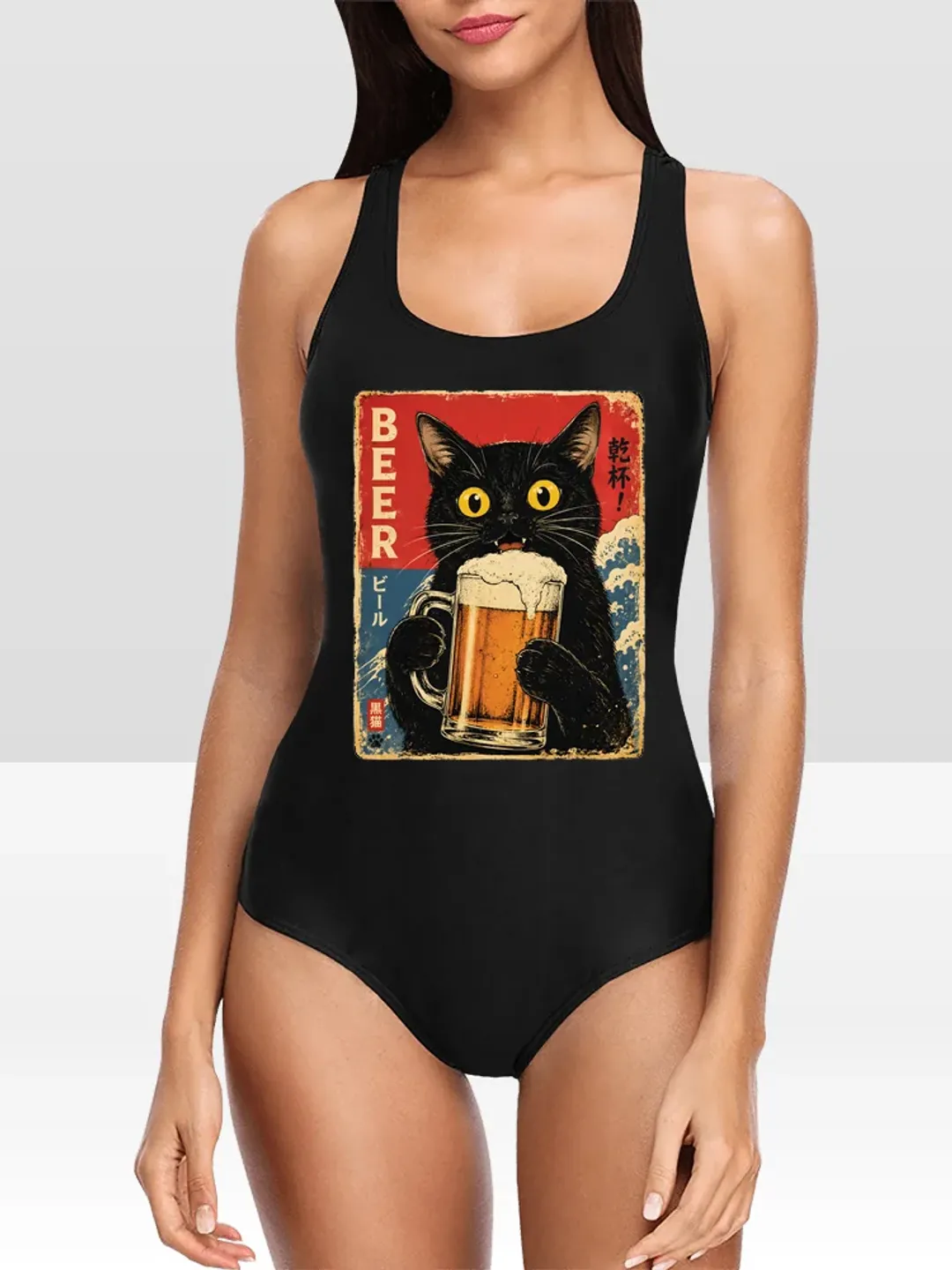Cat and Beer One Piece Swimsuit