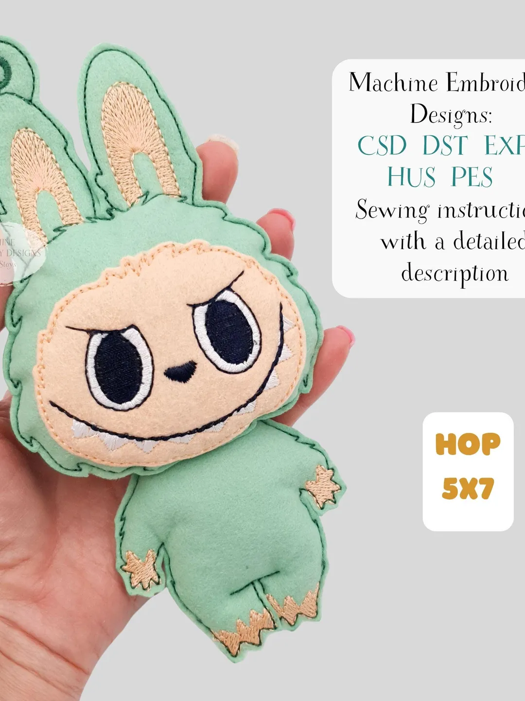 ITH Labu Monster Elf Stuffed Toy Embroidery Design, Collectible Art Plushie Pattern, 5x7 Hoop Digital File