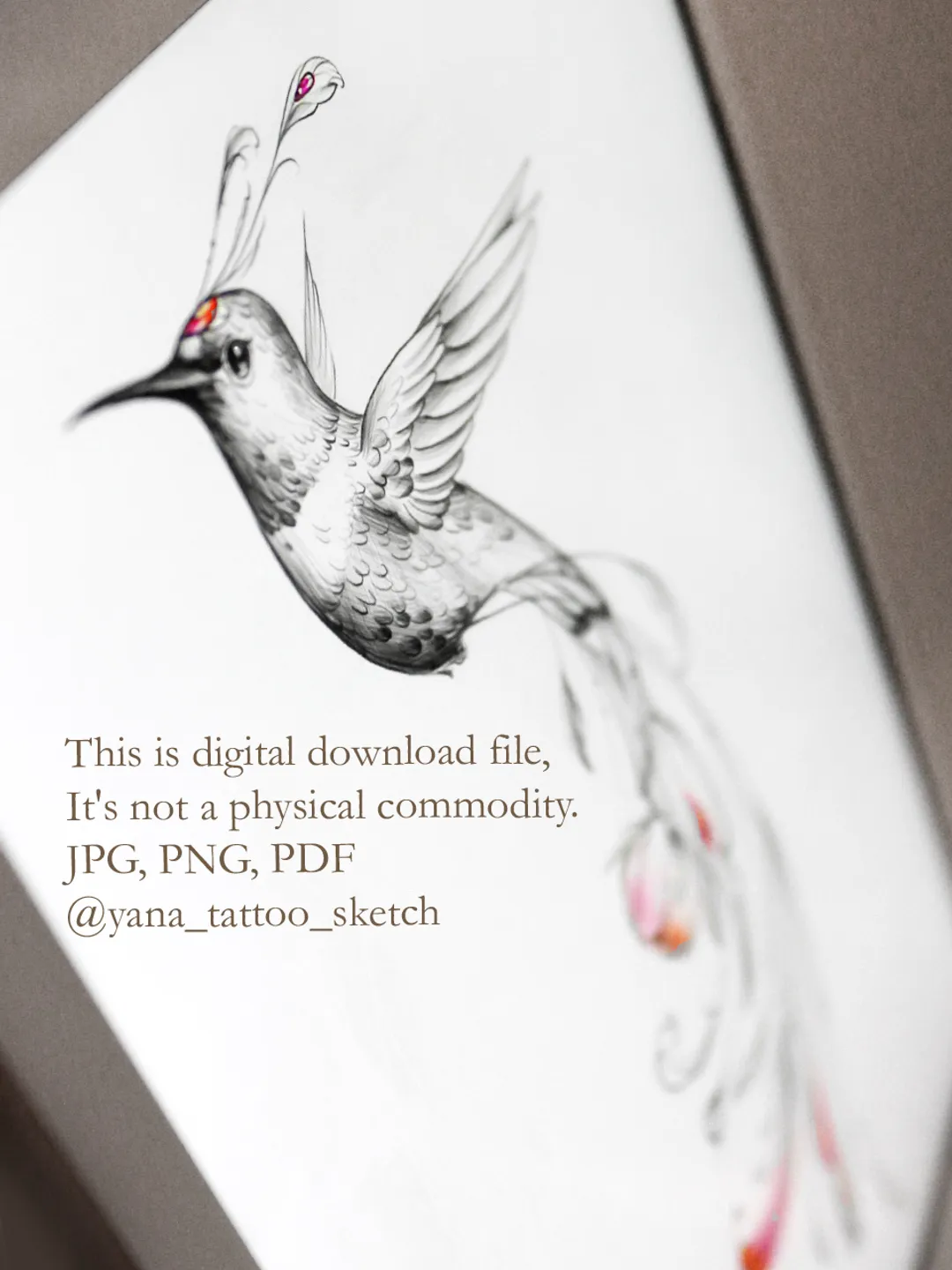 Hummingbird Tattoo Design For Females Hummingbird Tattoo Idea Drawing Sketch, Instant download JPG, PDF, PNG