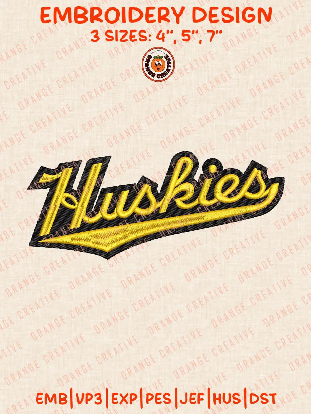 Huskies Text Embroidery Design, NCAA Michigan Tech Huskies Team Logo Embroidery Design, Machine Embroidery Design File, 4 Sizes, Custom Size, Digital Download