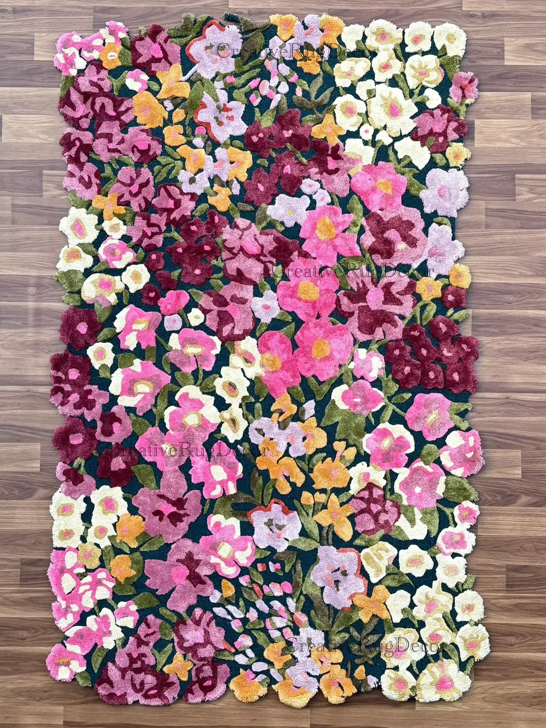 Colorful Floral Hand-Tufted Wool & Viscose Rug – Bold Botanical Area ...