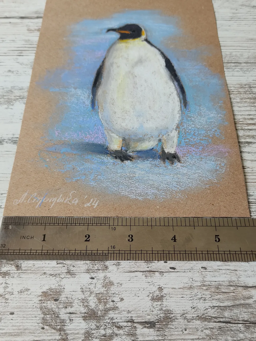 Penguin. Original oil pastel painting. 32,00 $US | Buy