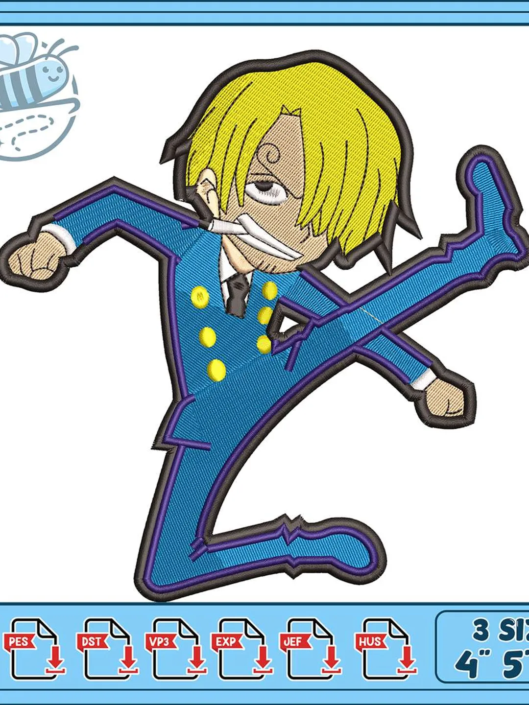 Zoro Chibi Embroidery Design, One Piece Anime Machine Embroidery