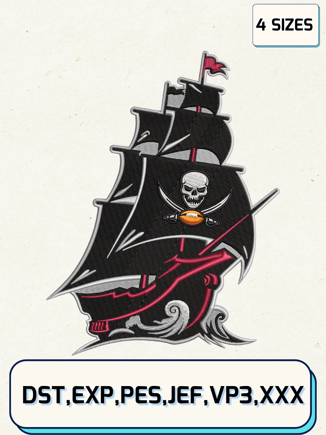Tampa Bay Buccaneers Alternate Logo Embroidery Design Files,NFL Logo Embroidery Designs,Machine Embroidery Files,4 Sizes