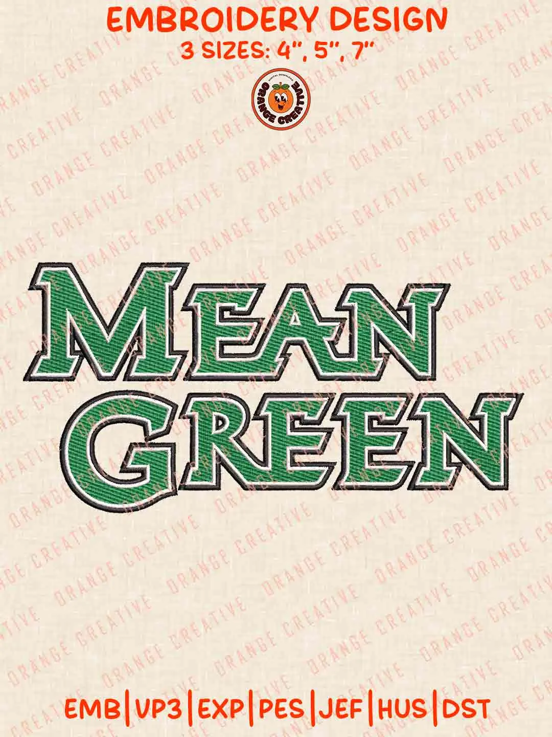 Mean Green Text Logo Embroidery Design, NCAA North Texas Mean Green Team Machine Embroidery Digitized Pes File, 4 Sizes, Custom Size, Instant Download