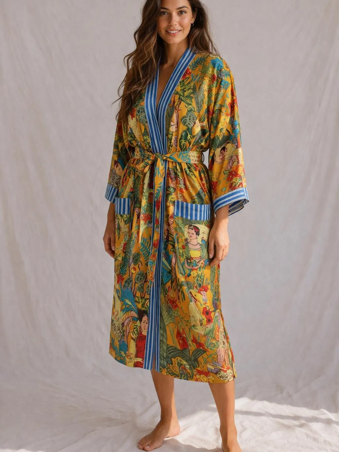 Summer Beach Robe fully embroidered in silk robe kimono coat