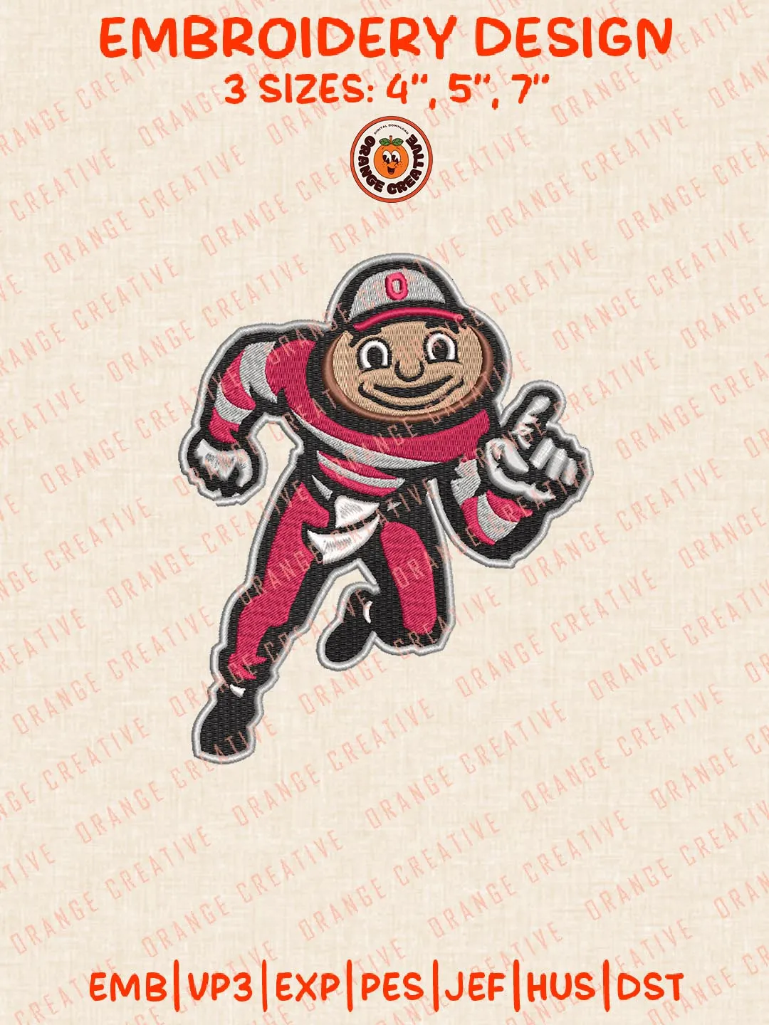 Ohio State Buckeyes Mascot Logo Embroidery Design Files, NCAA Logos Embroidery Designs, NCAA Machine Embroidery Files, 3 Sizes, Custom Sizes, Instant Download
