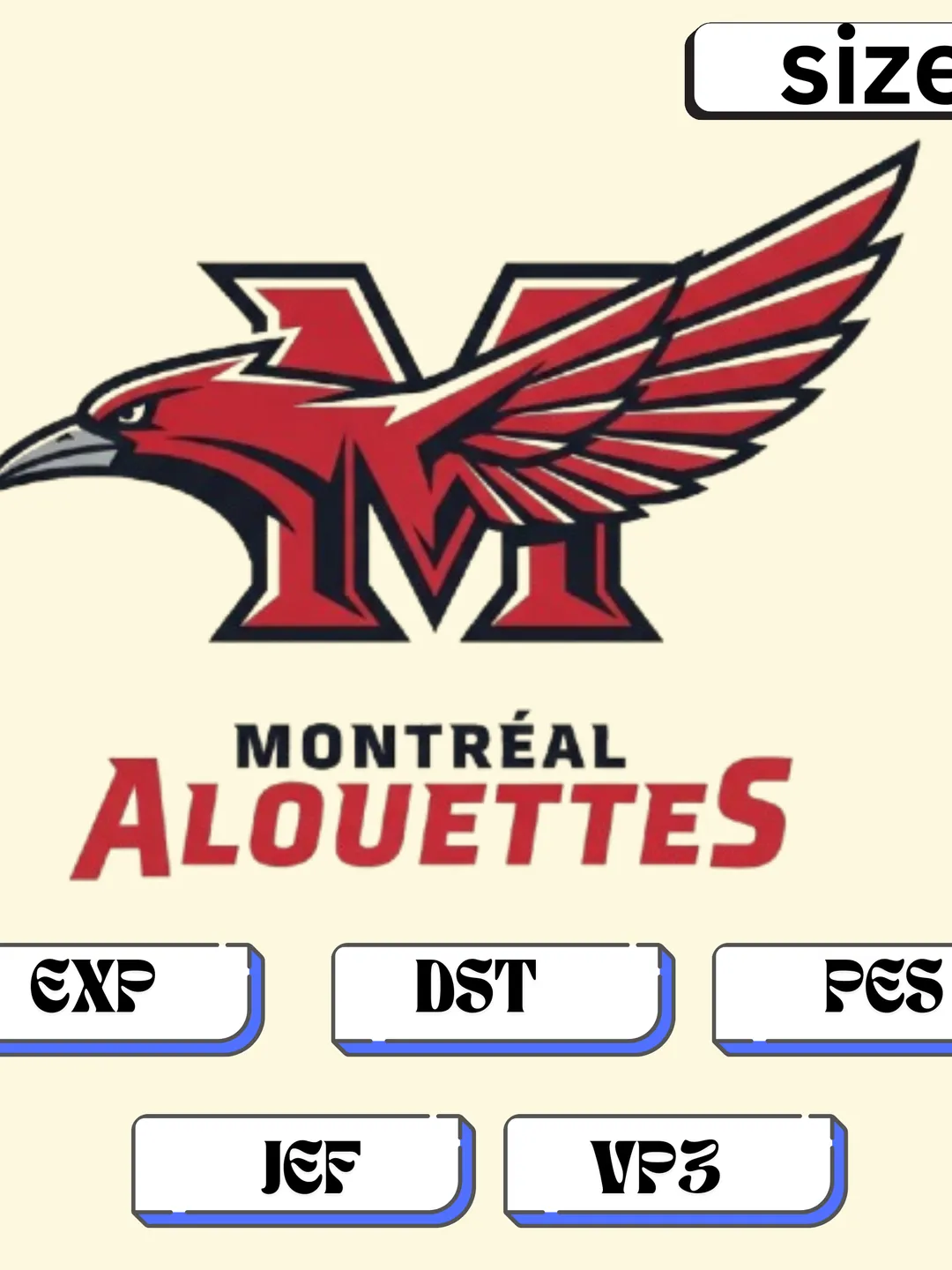 Montréal Alouettes Embroidery Design, CFL Football Team Bird Logo Patch, Canadian Sports Team Stitch Template (DST, EXP, PES, JEF, VP3)