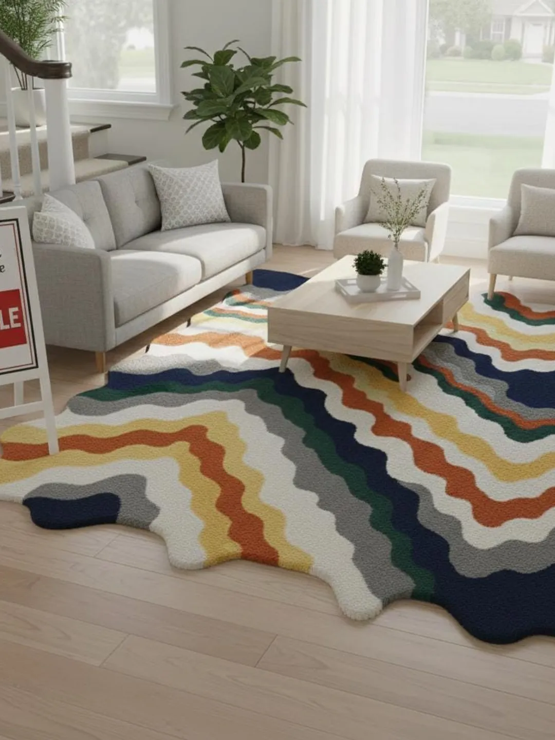 Hand Tufted Abstract Runner Rug, Organic Shape, Multicolor Hallway Carpet