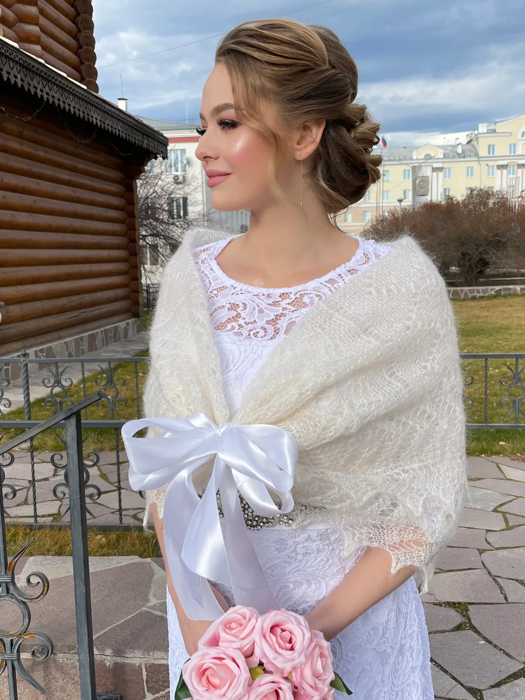 Bridal cape,Ivory bridal shawl , wedding bolero. Hand knit lace wedding shrug. Openwork cover up. White wedding shawl