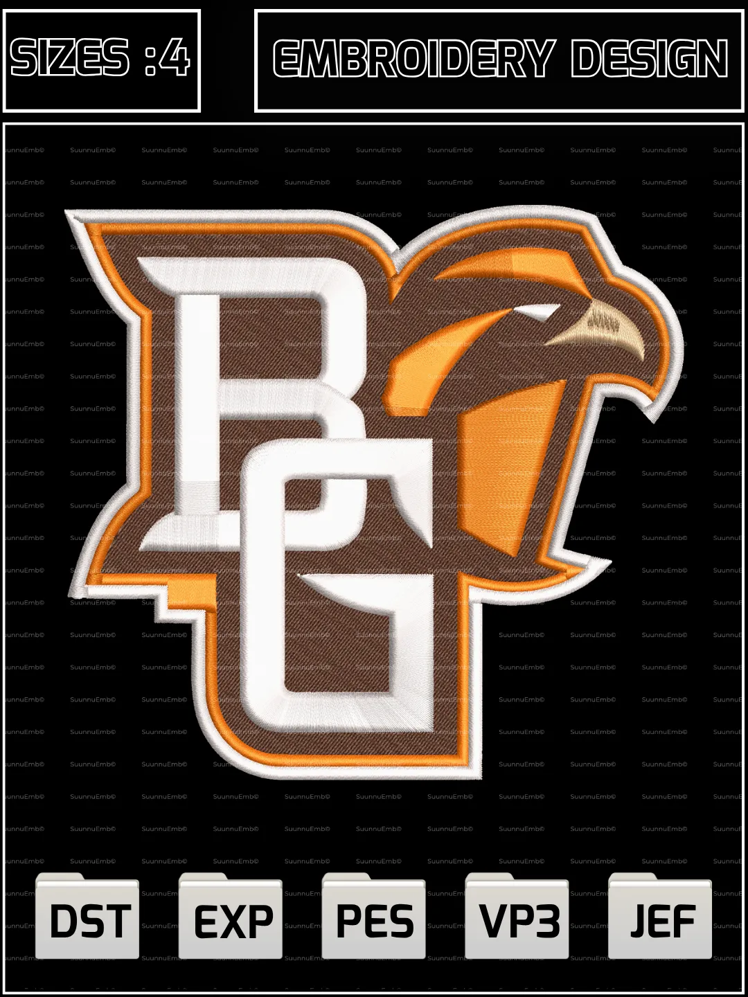 Bowling Green Falcons Logos Embroidery Design,NCAA Logos Embroidery Design,NCAA Teams, Machine Embroidery Design File,4 Sizes, Digital Download