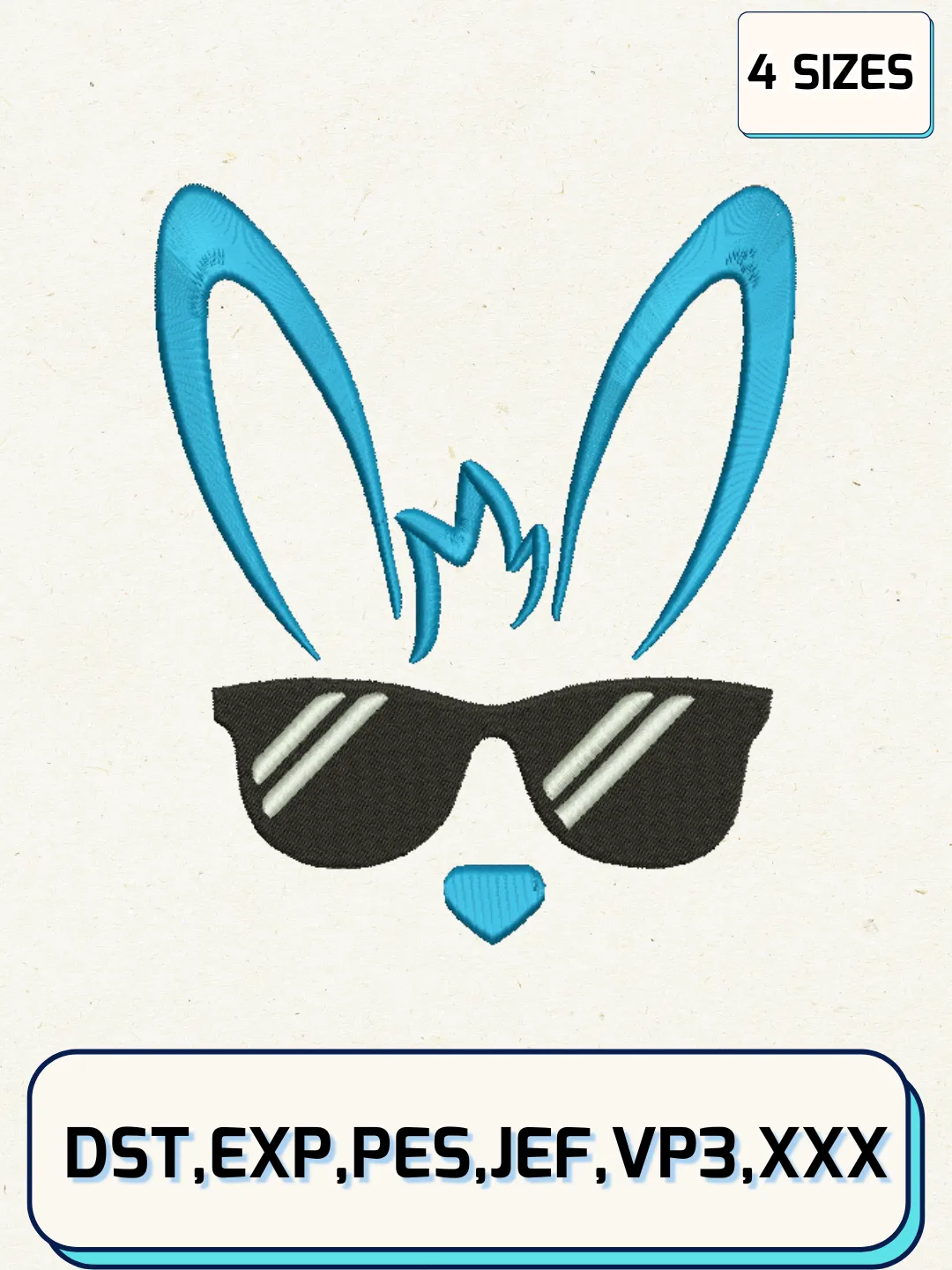 Bunny Face Easter Embroidery Design Files, Easter Day Logos Embroidery Designs, Machine Embroidery Files, 4 Sizes