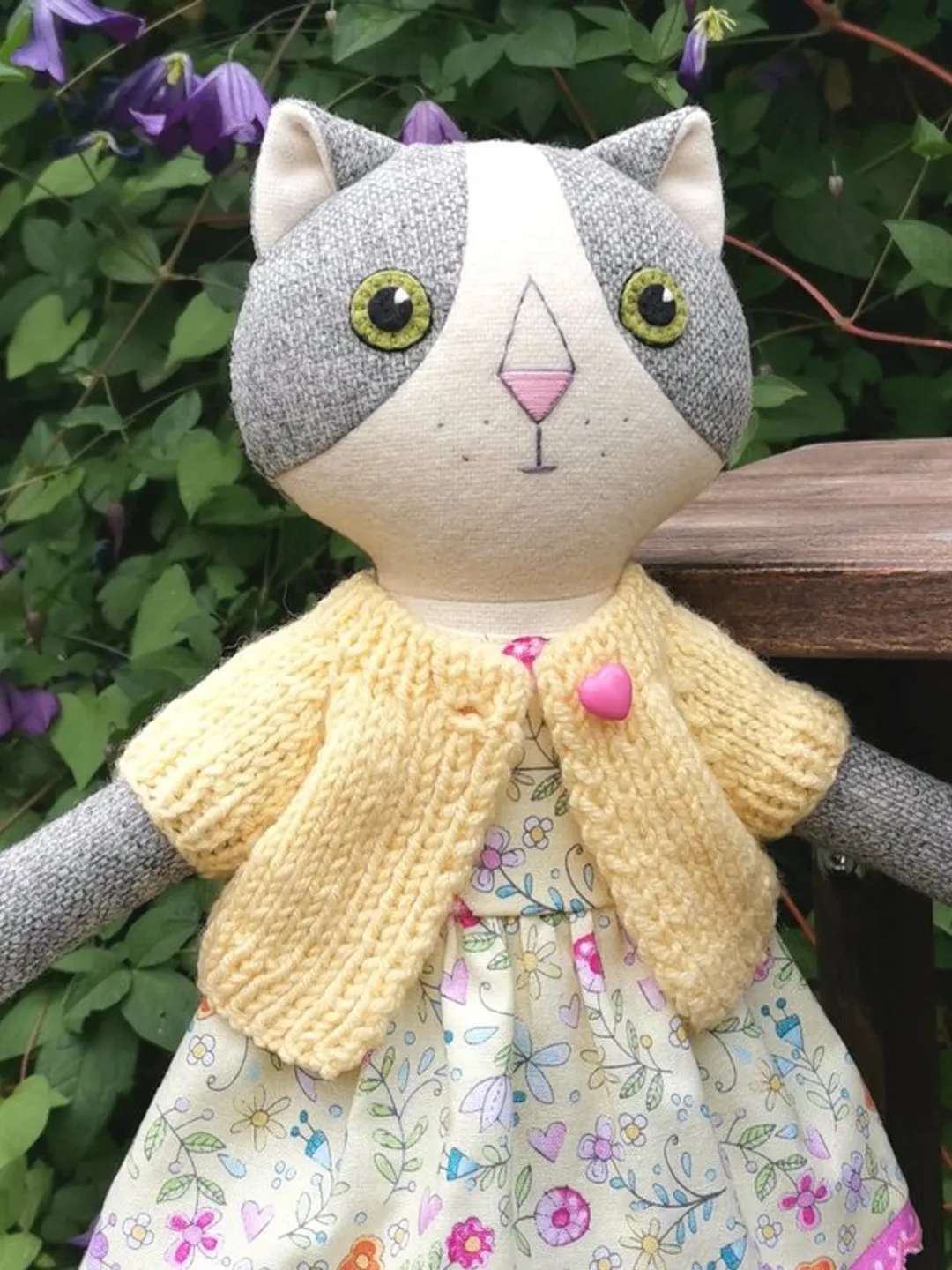 Gray cat girl, handmade plush kitten toy, stuffed cat wool doll